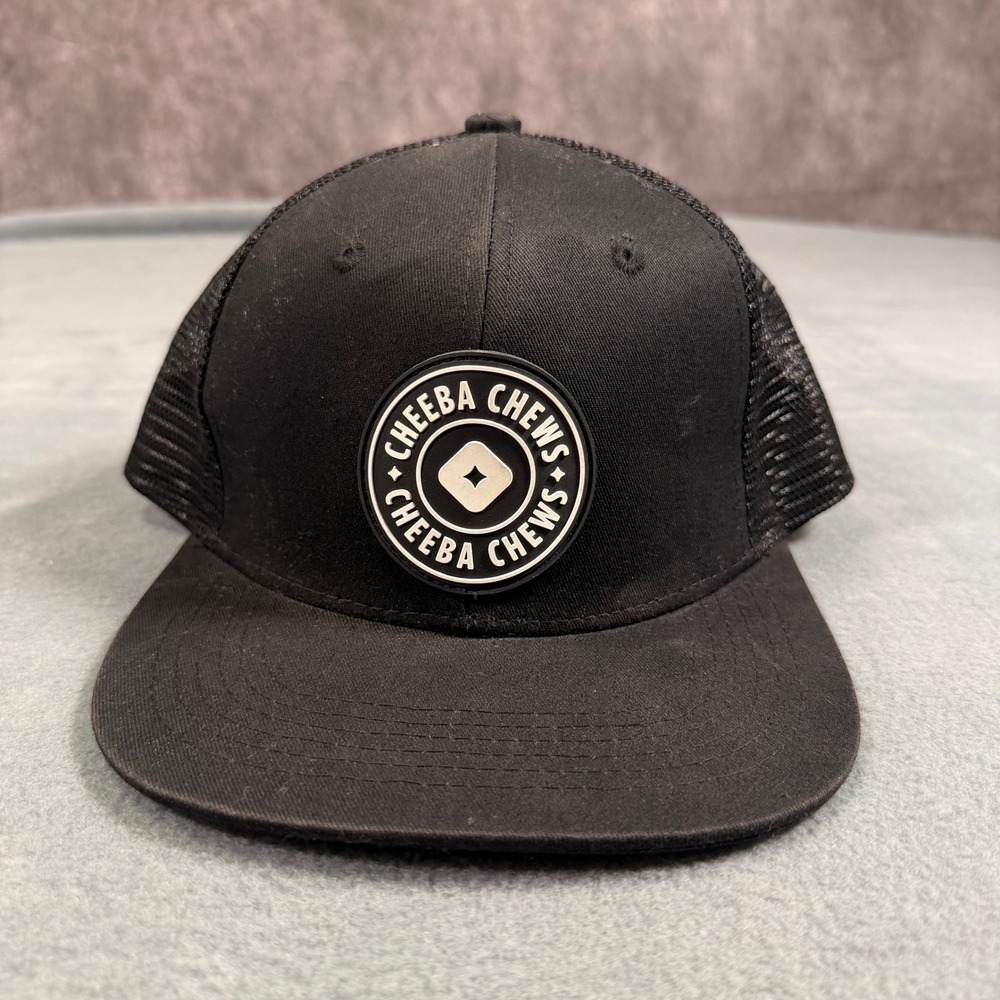 Cheeba Chews Trucker Hat Black Snapback Mesh Back Logo Patch‎ Flat Brim Cap